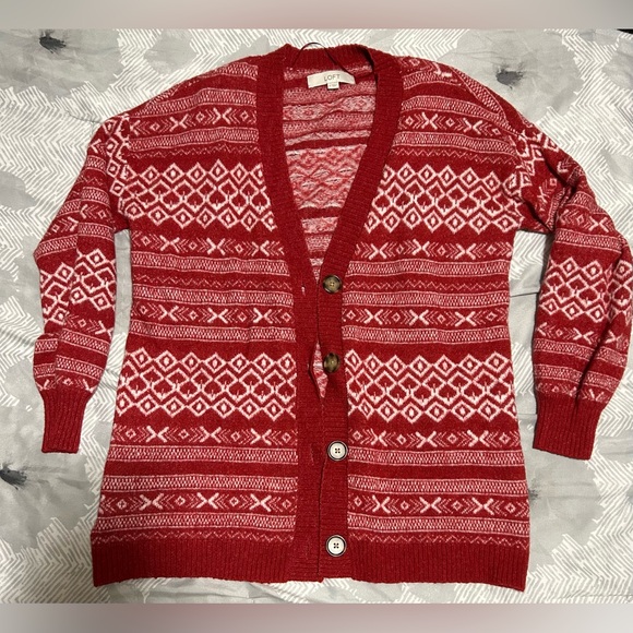 Loft red& cream patterned cardigan-size m - Picture 1 of 7